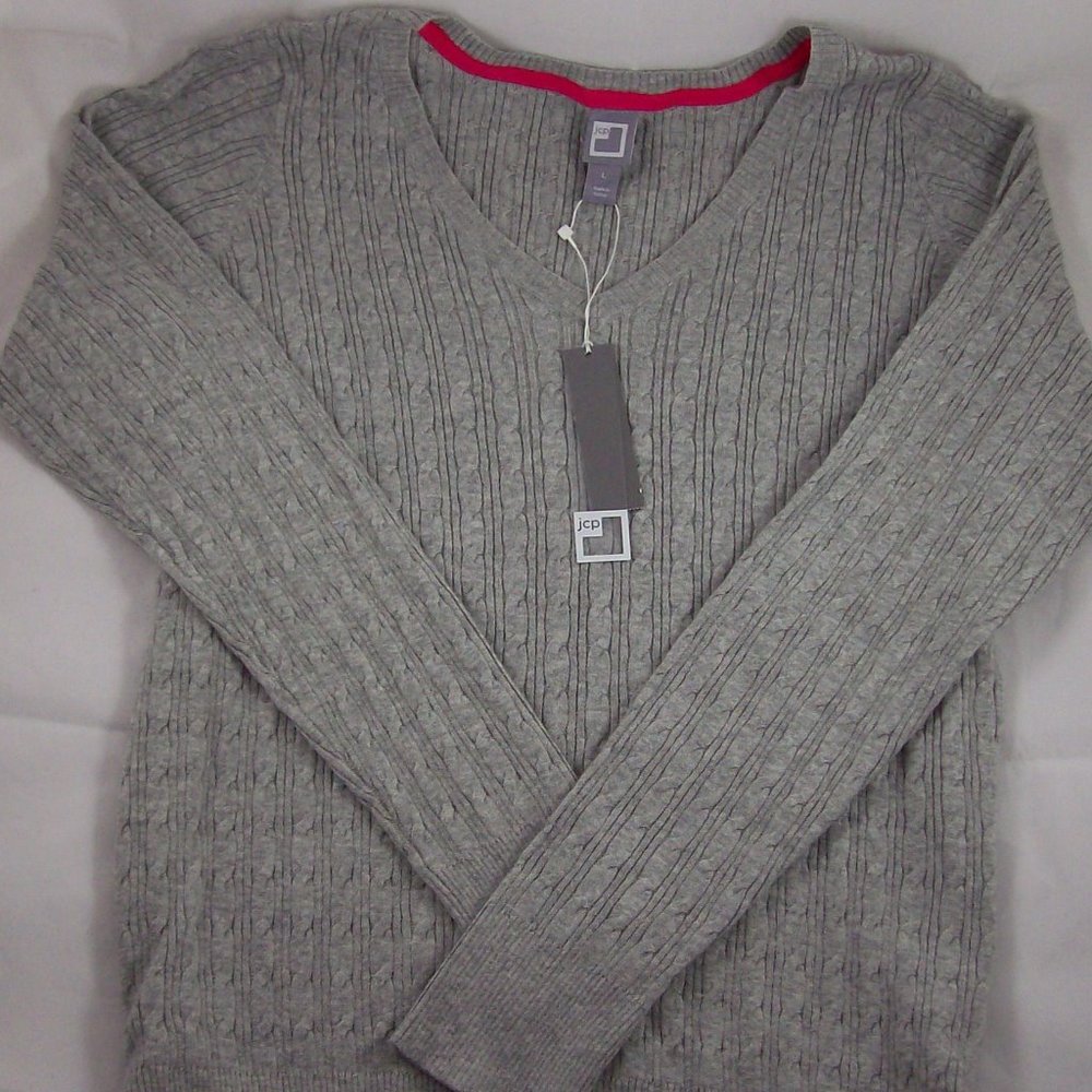 JCP Heather Grey Lightweight V-Neck Sweater